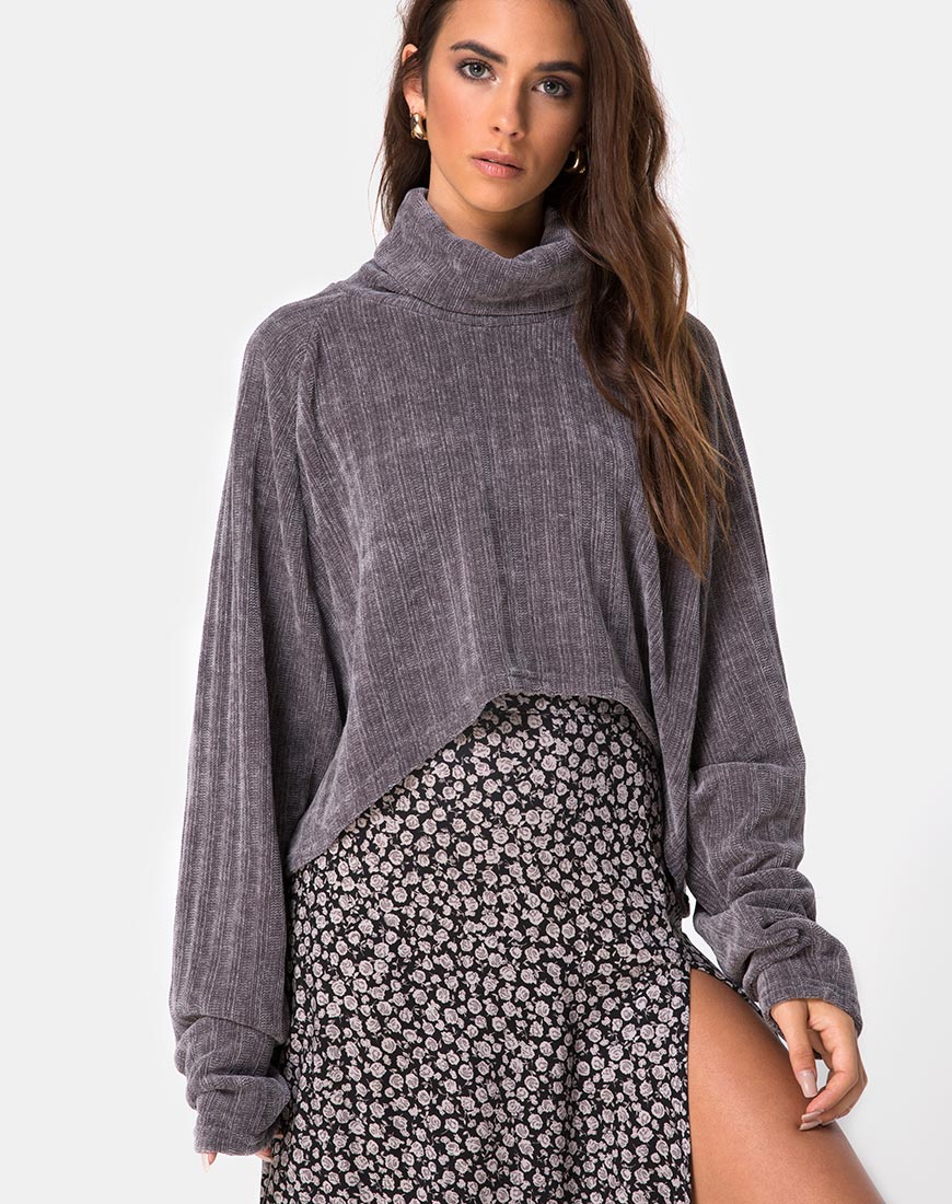 Afbeelding van Evie Cropped Sweatshirt in Chenille Grijs