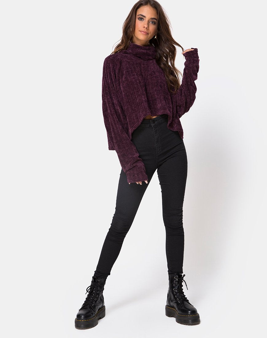 Afbeelding van Evie Cropped Sweatshirt in Chenille Plum