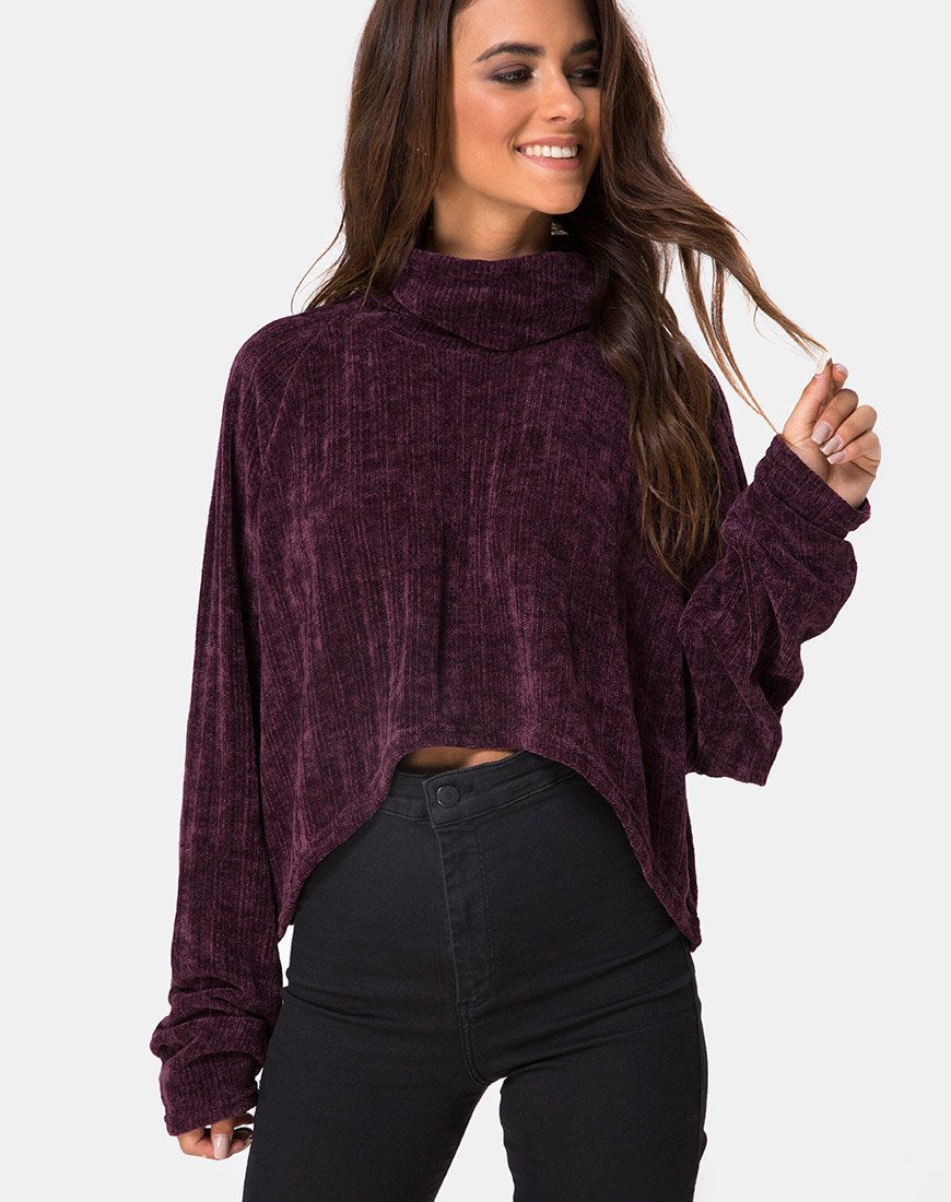 Afbeelding van Evie Cropped Sweatshirt in Chenille Plum