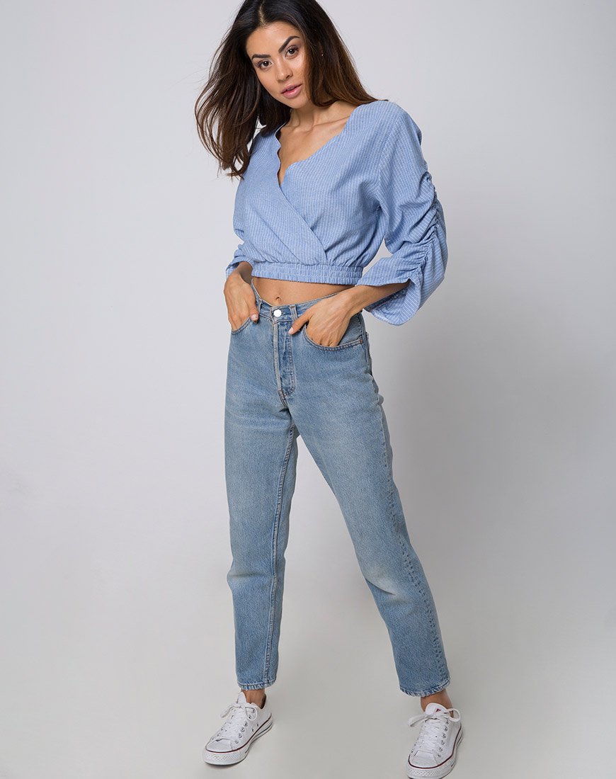 Afbeelding van Evrilia Wrap Around Blouse in Stripe Blue