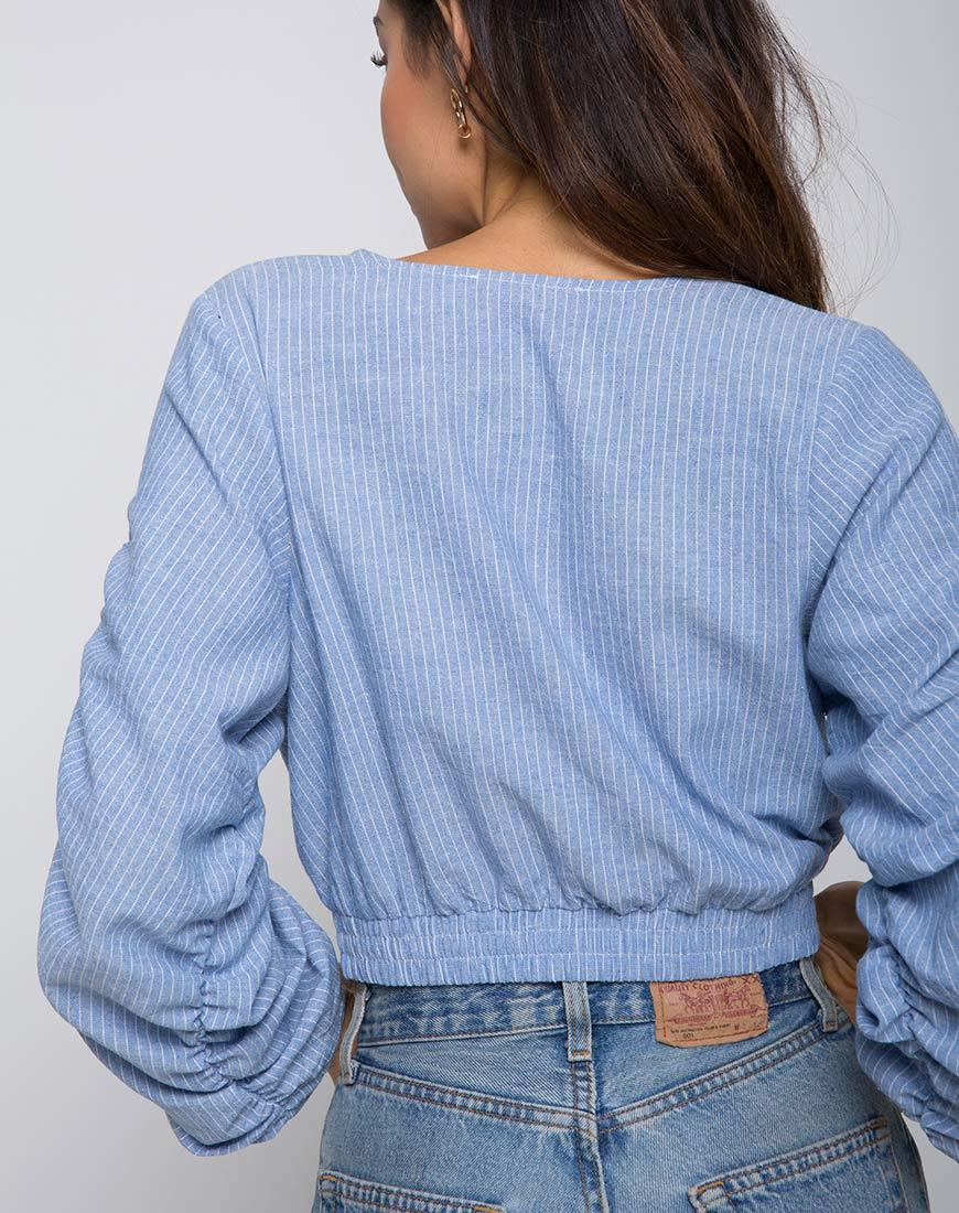 Afbeelding van Evrilia Wrap Around Blouse in Stripe Blue