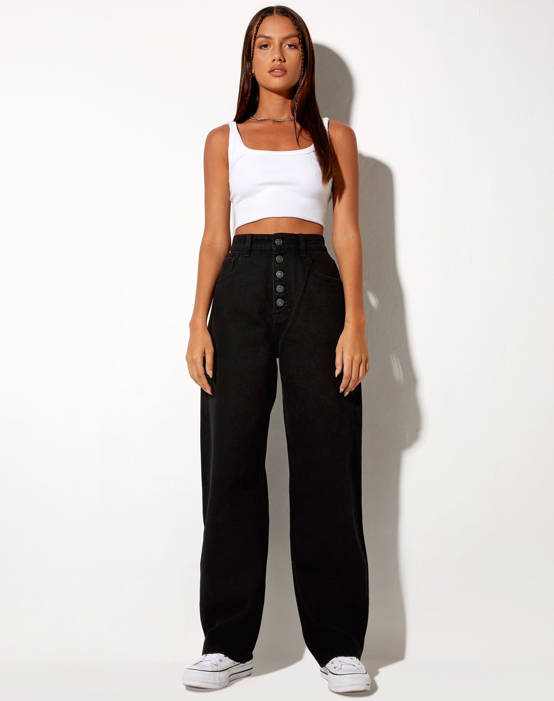 Afbeelding van Blootliggende Knoop Parallel Jeans in Black Wash