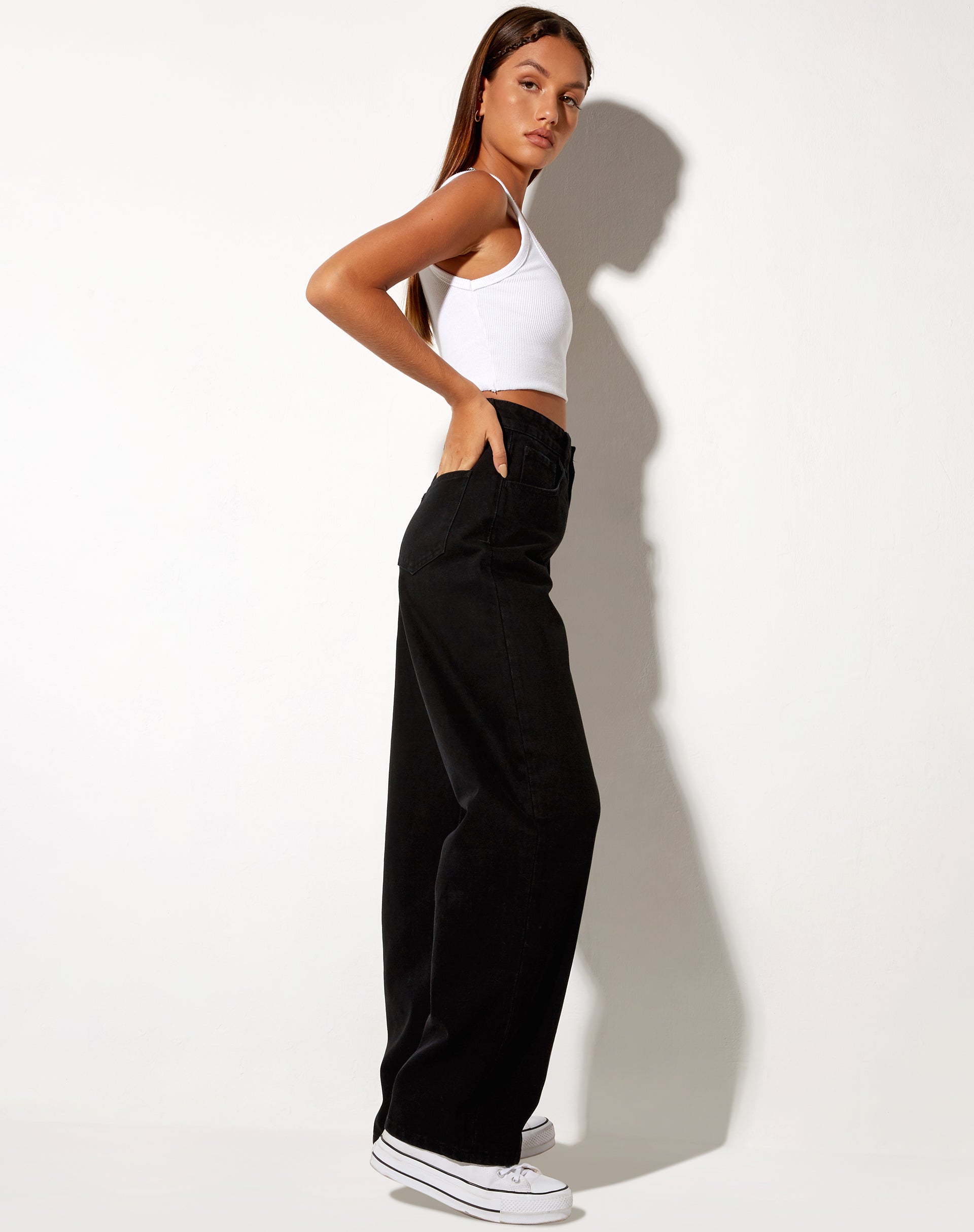 Afbeelding van Blootliggende Knoop Parallel Jeans in Black Wash