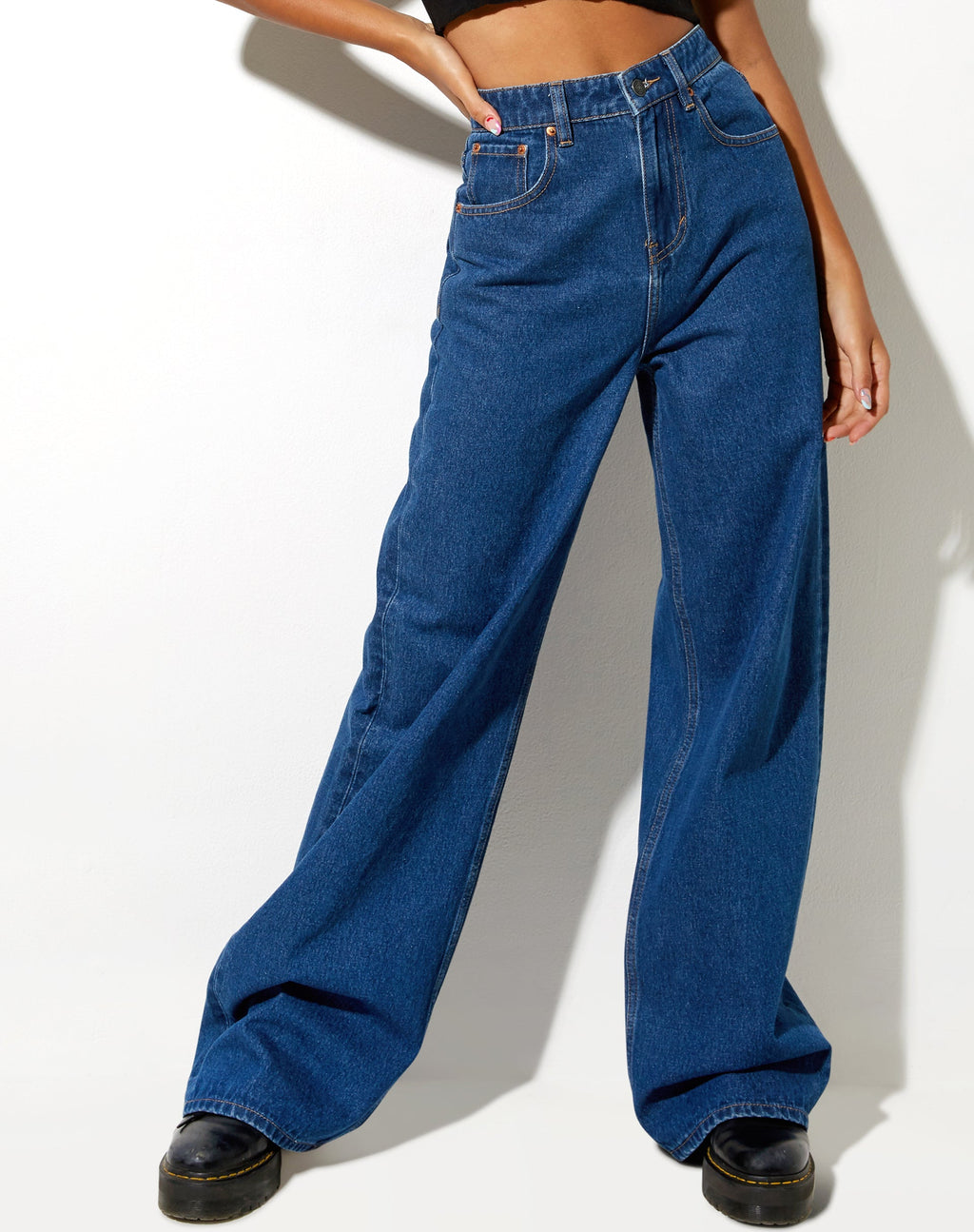 Extra wijde jeans in klassiek blauw