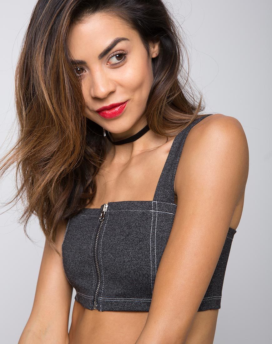 Fallon Crop Top in Denim Zwart