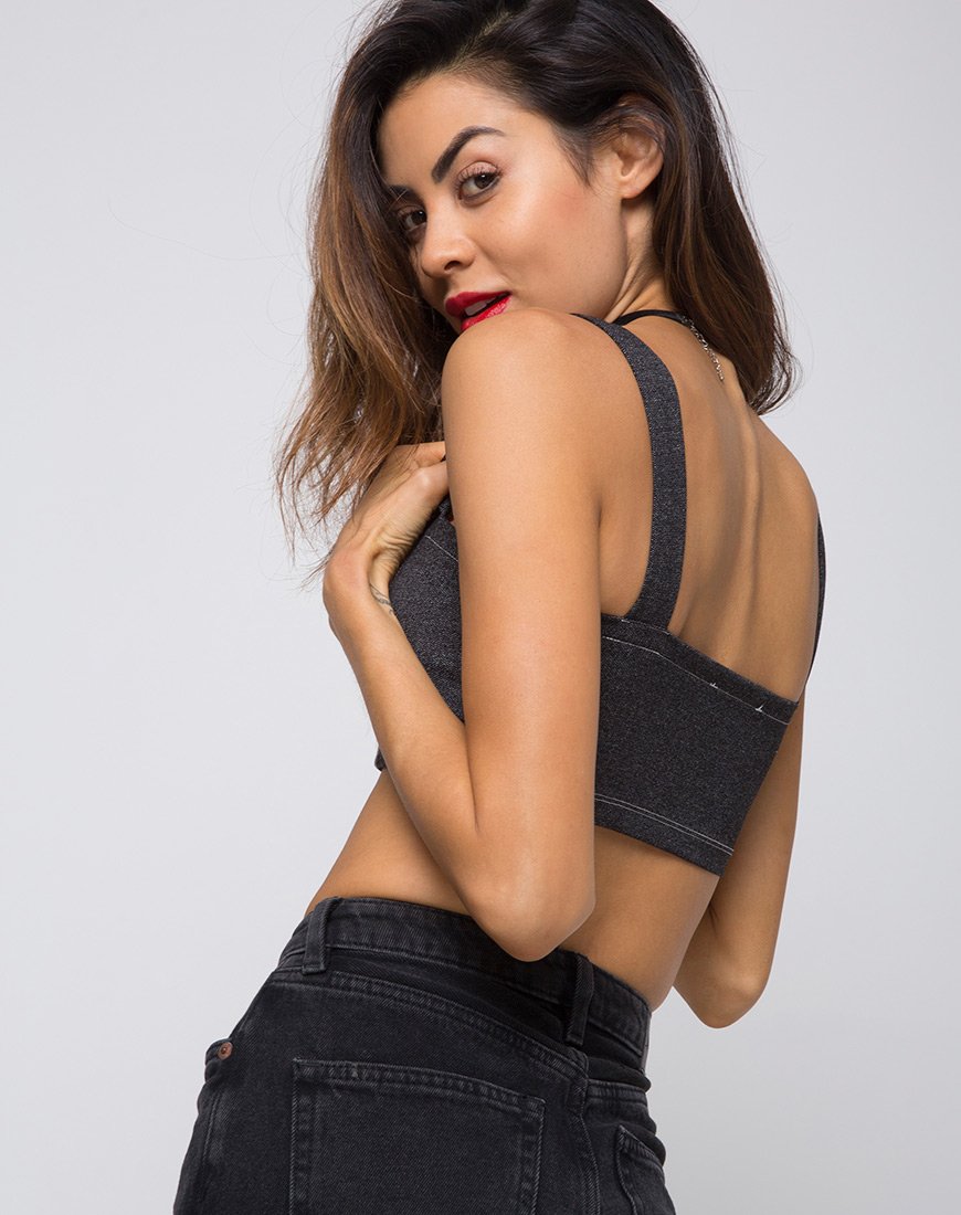 Fallon Crop Top in Denim Zwart