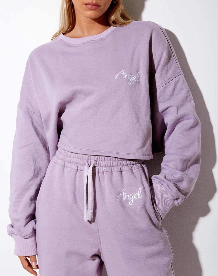 Fawly Crop Top in Violet 'Angel' Embro in Wit