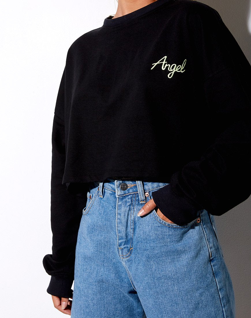 Afbeelding van Fawly Crop Top in Zwart Engel Embro in Neongroen