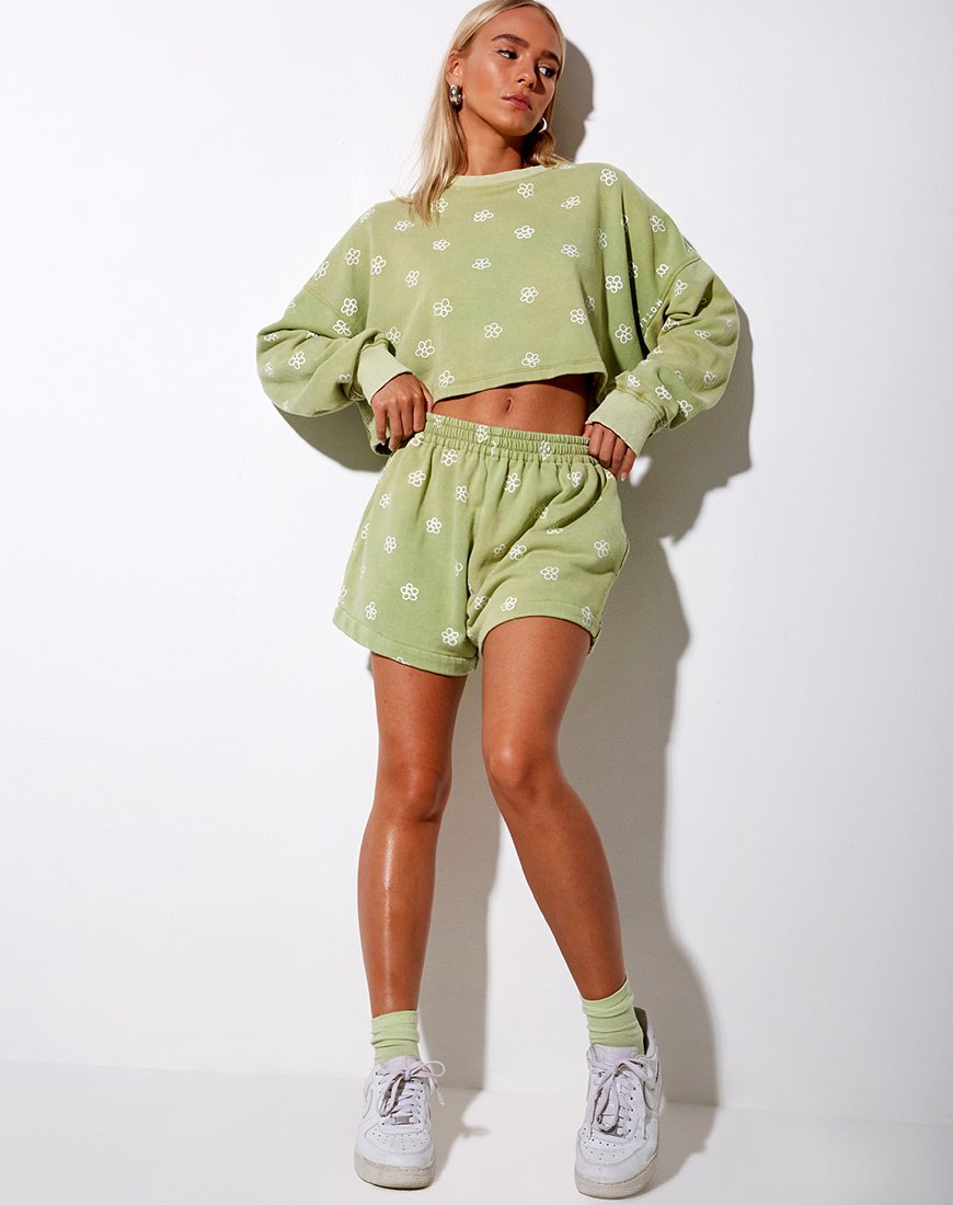 Afbeelding van Fawly Crop Top in Kleine Graffiti Bloem Sage