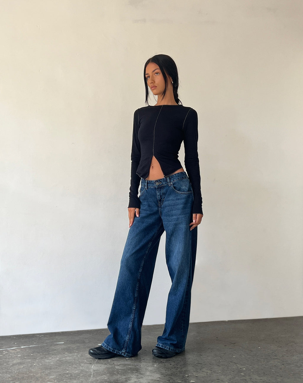 Fenrin Lange Mouw Vlinder Jersey Top in Zwart