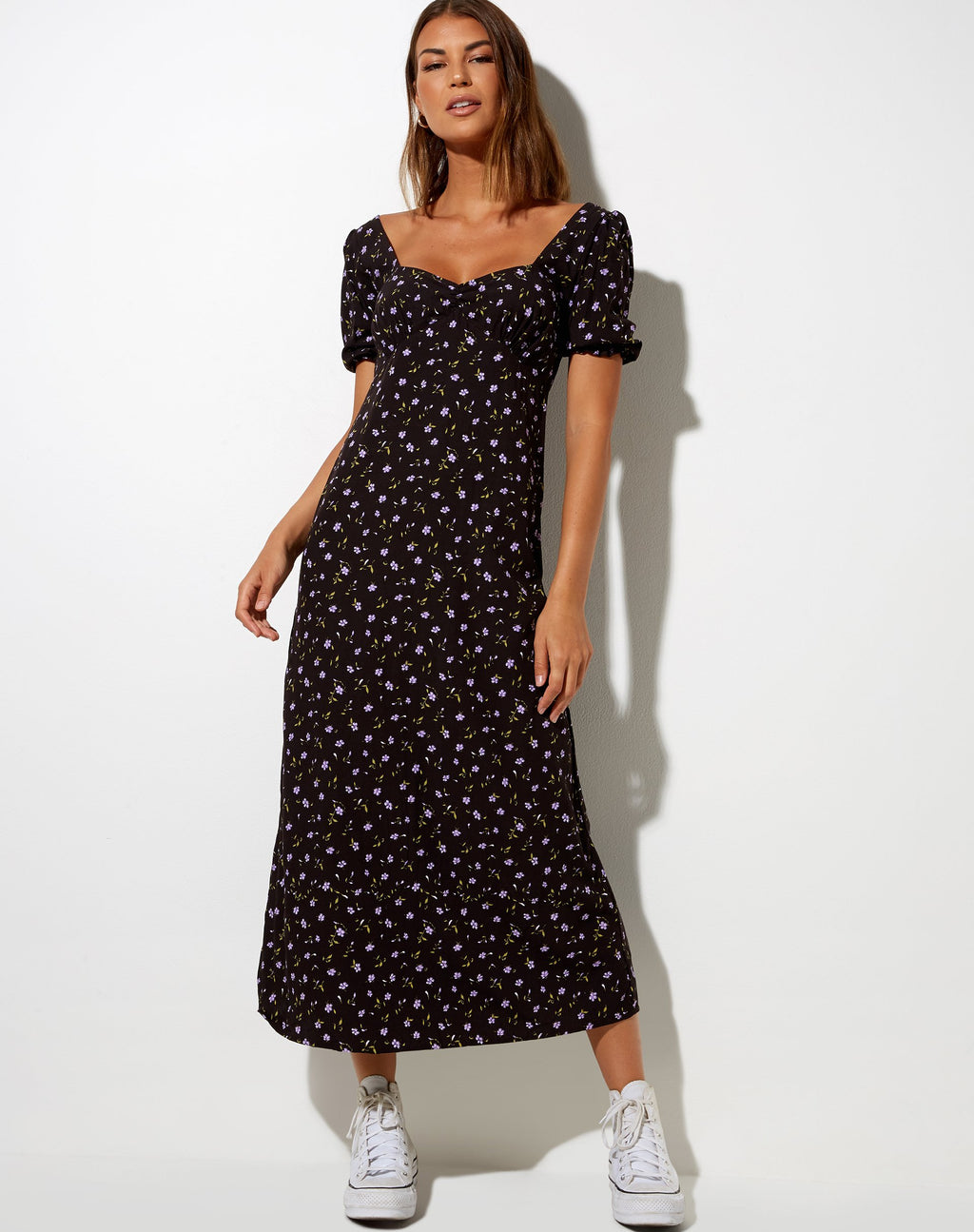Fernanda Midi Dress in Pretty Petal, koffie en paars