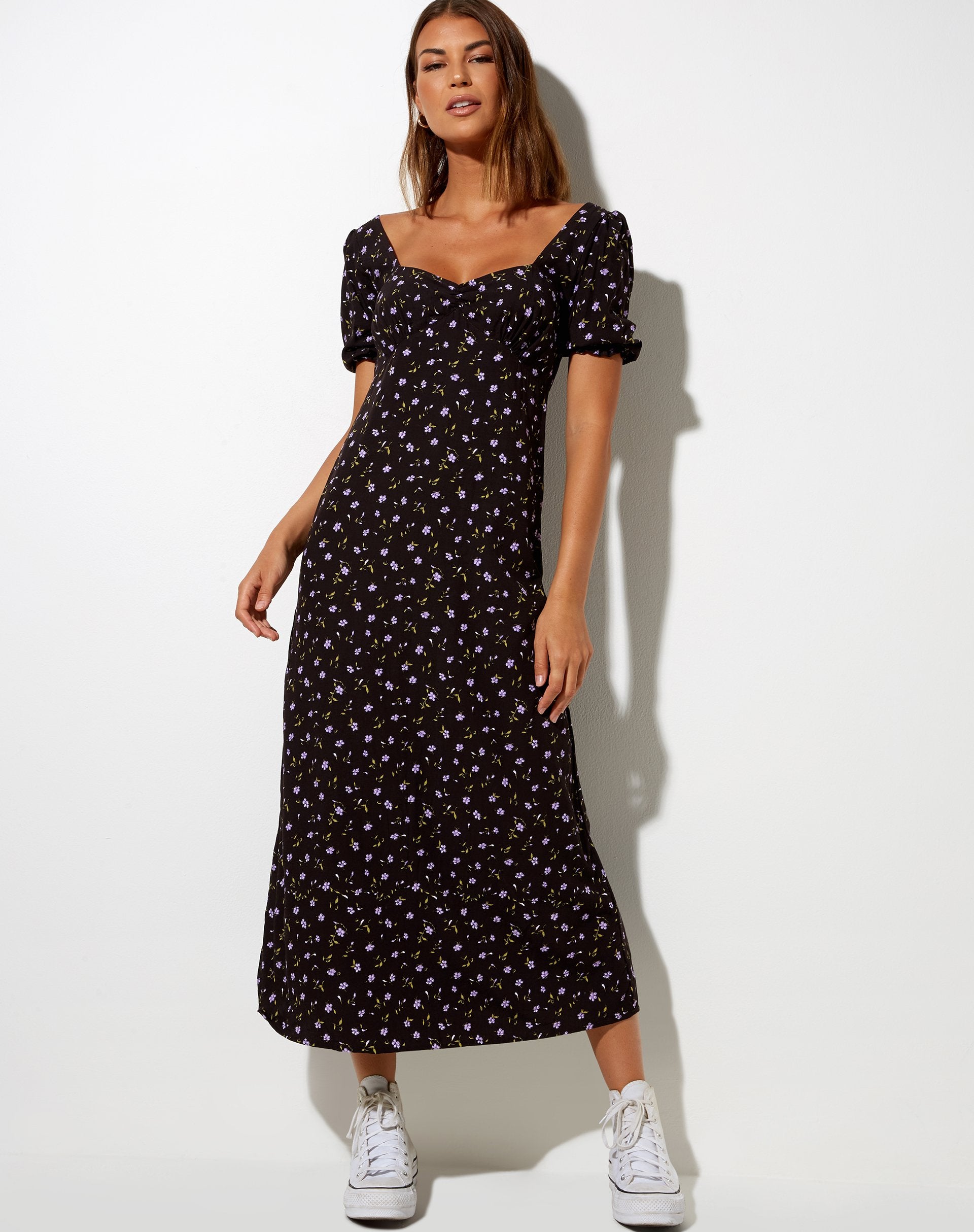 Afbeelding van Fernanda Midi Dress in Pretty Petal Coffee en Purple