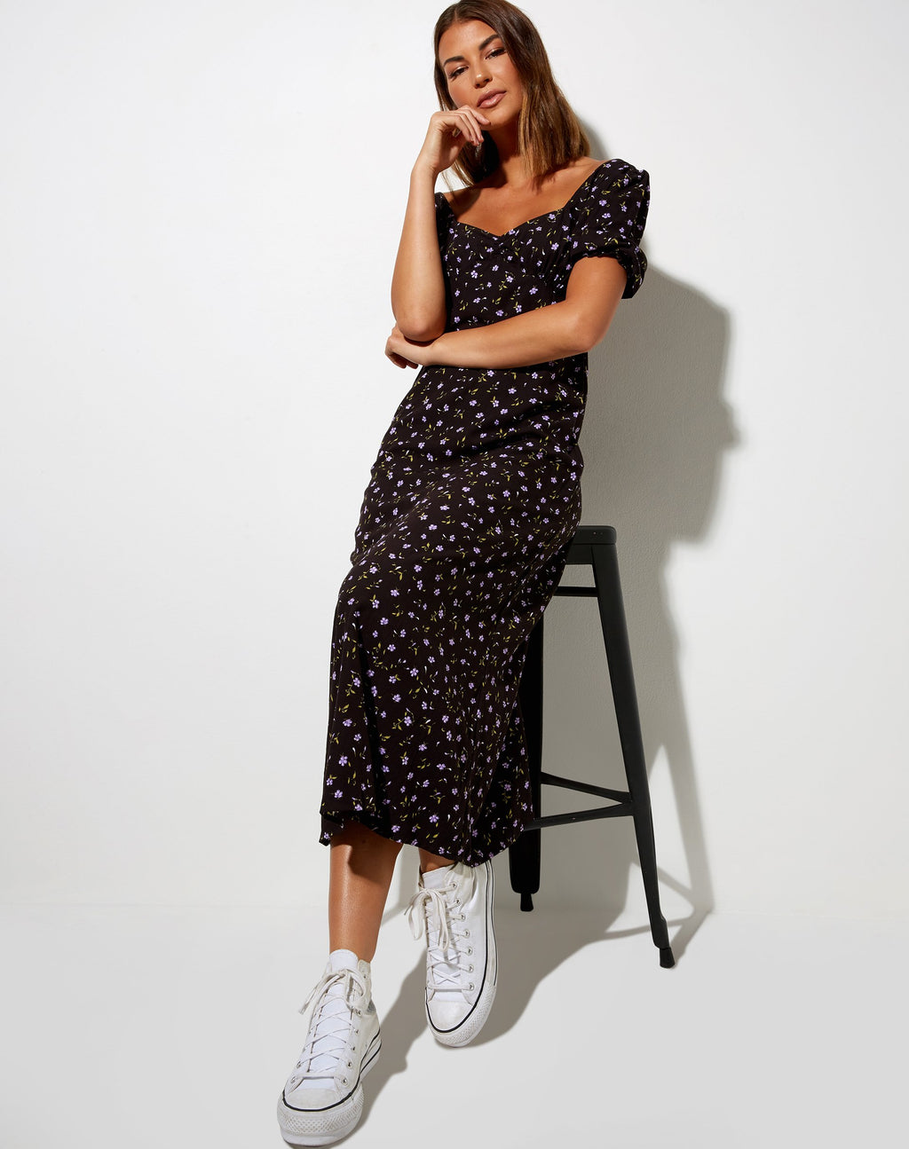 Fernanda Midi Dress in Pretty Petal, koffie en paars