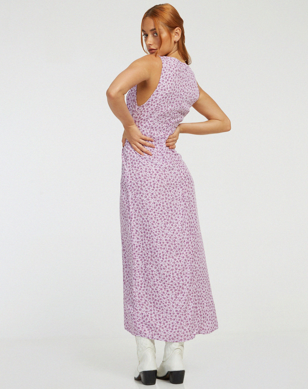 Fiaso Midi Dress in Ditsy Rose Lila