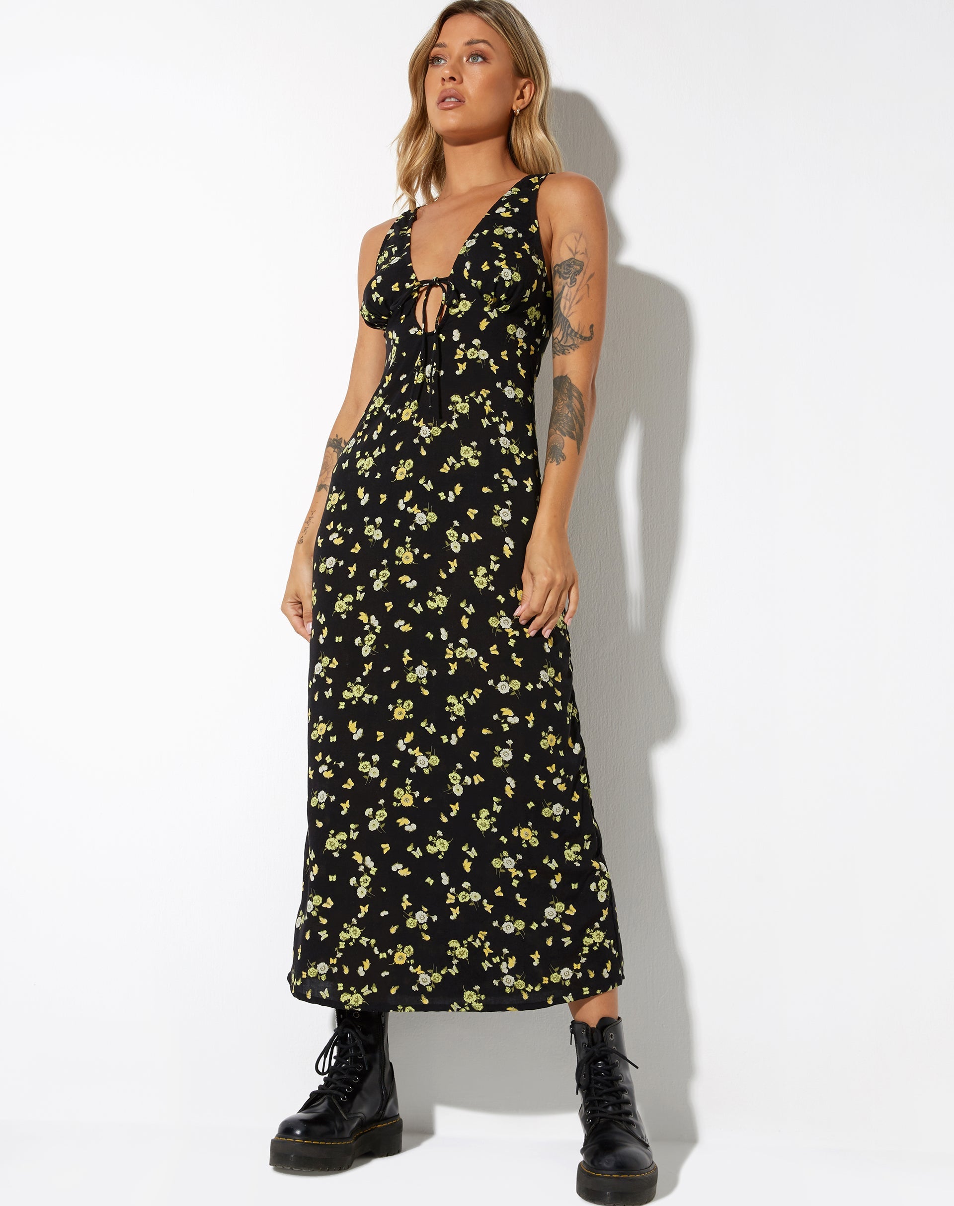 Afbeelding van Fiaso Midi Dress in Lemon and Lime Black