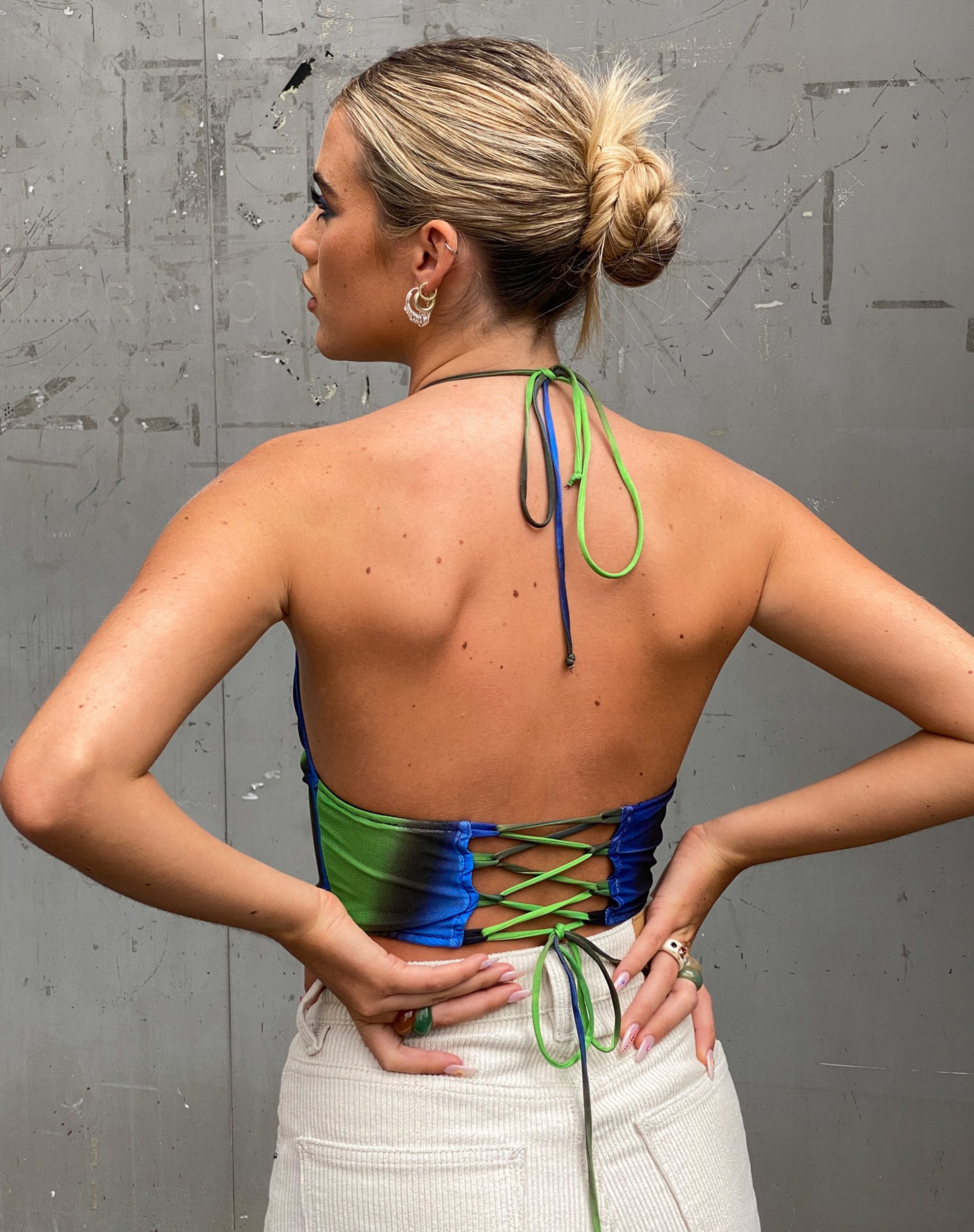 Afbeelding van MOTEL X OLIVIA NEILL Salet Crop Top in Solarized Groen en Blauw