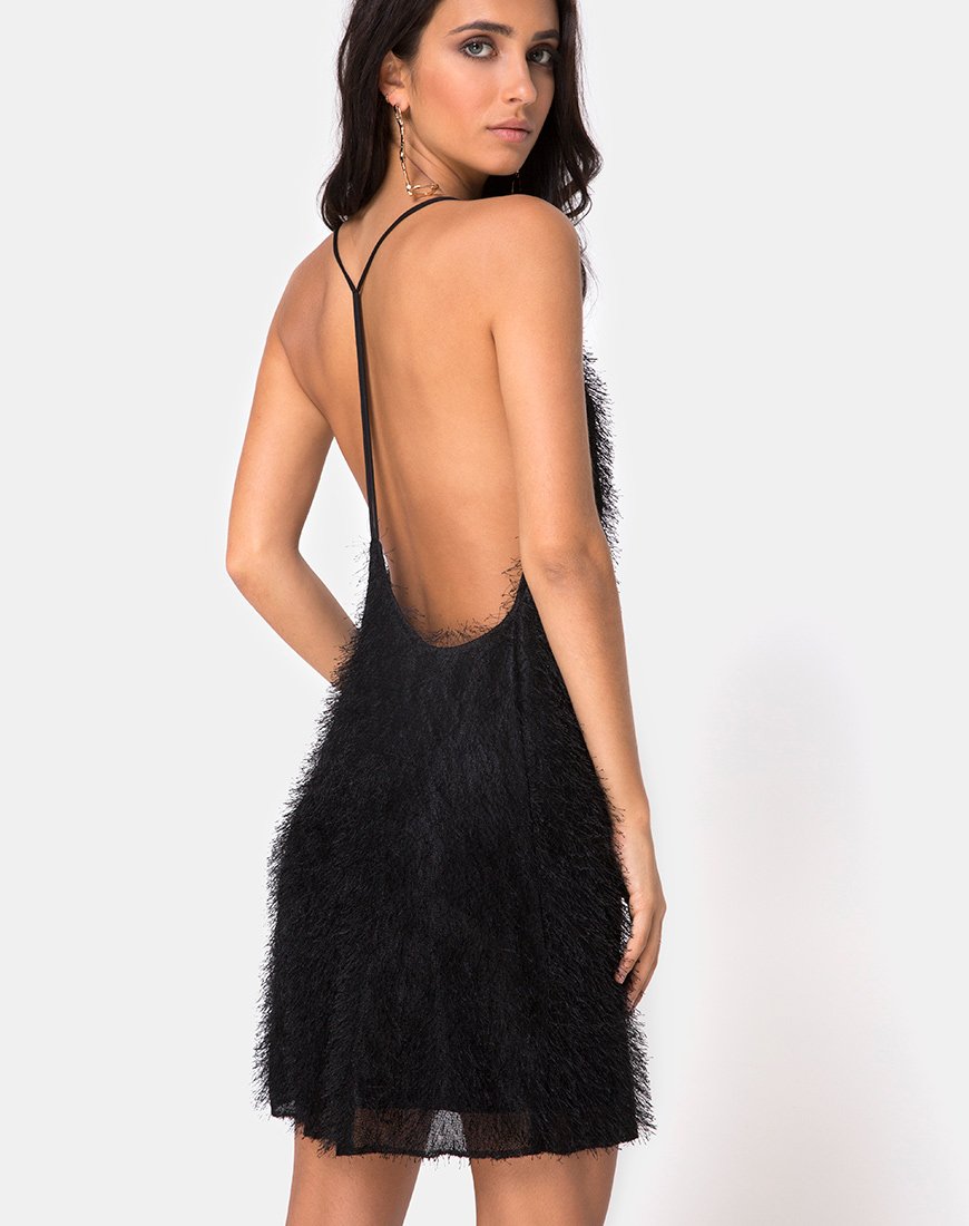 Finn Slip Jurk in Franje Zwart