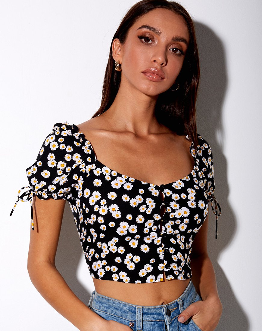 Flaba Crop Top in Mini Daisy Zwart