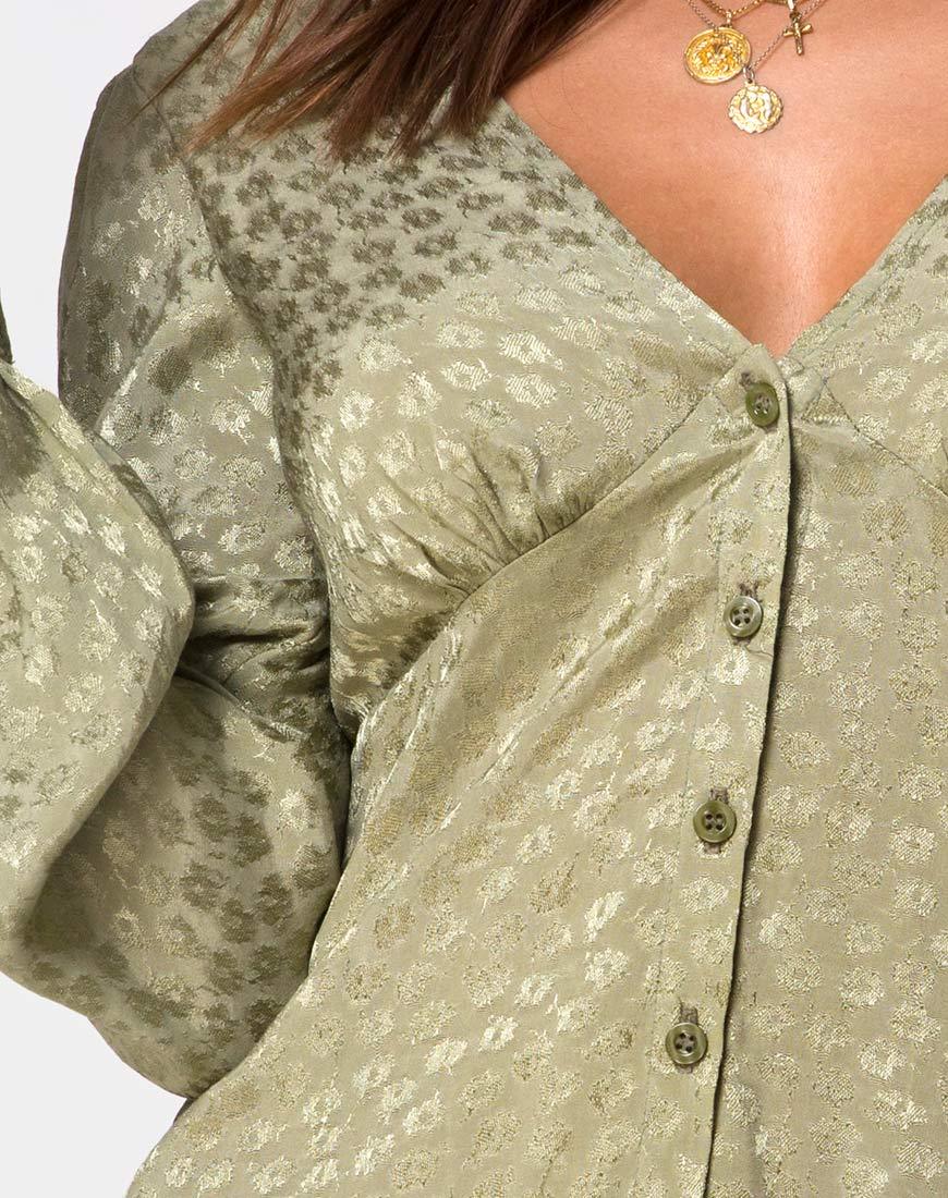 Afbeelding van Flara Lange Mouw Jurk in Satijn Ditsy Rose Sage