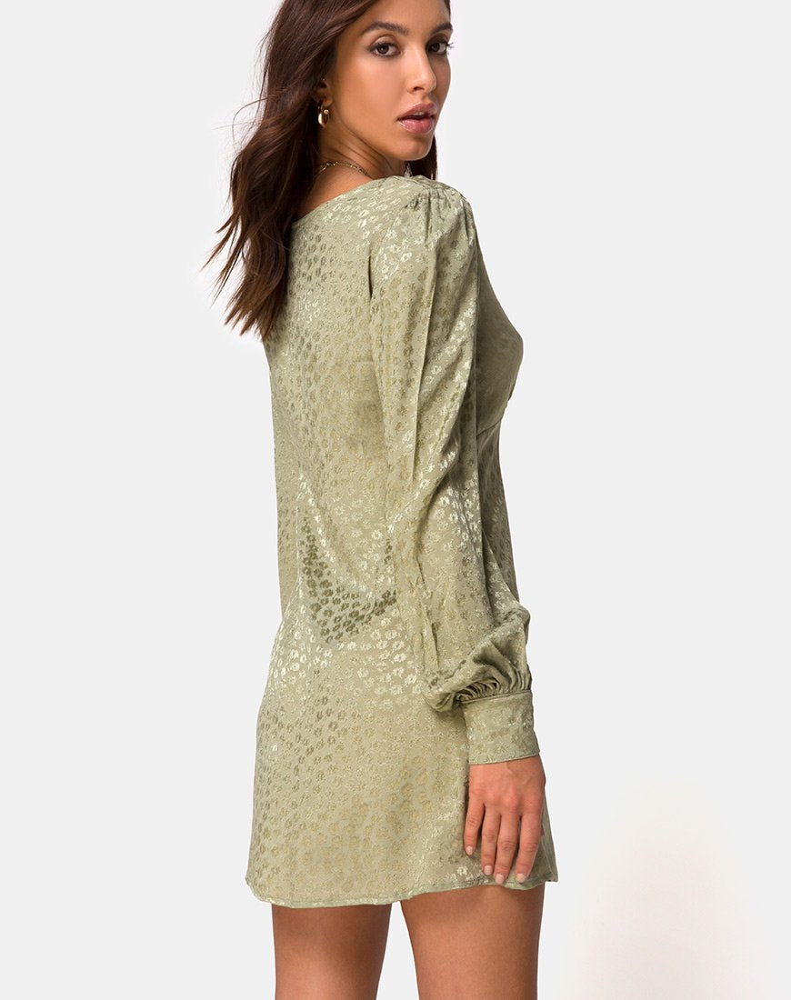 Flara Lange Mouw Jurk in Satijn Ditsy Rose Sage