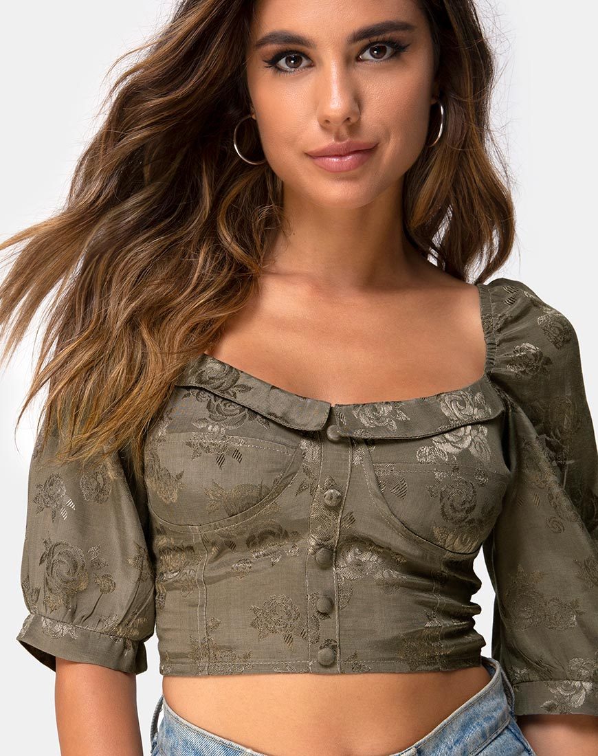 Flory Crop Top in Satijn Roos Zilvergrijs