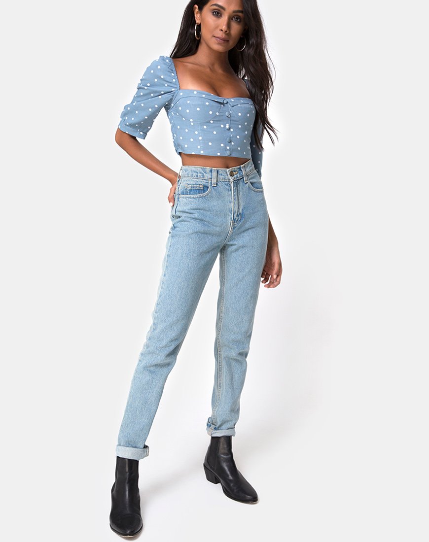 Afbeelding van Flory Crop Top in Skater Polka Blauw