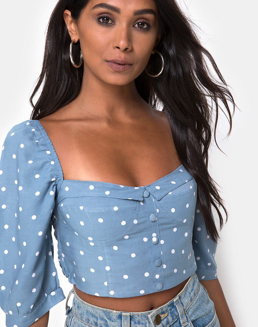 Afbeelding van Flory Crop Top in Skater Polka Blauw