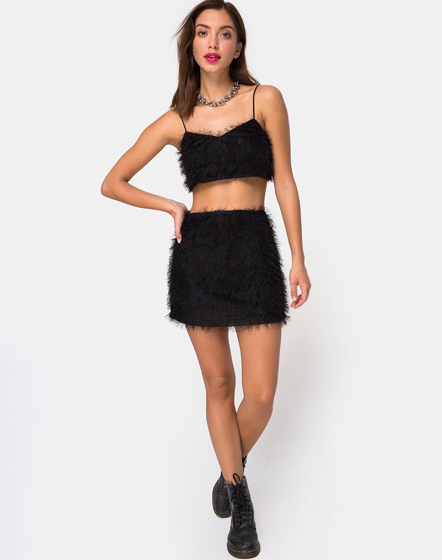 Afbeelding van Weaver Hoge Taille Rok in Franje Zwart