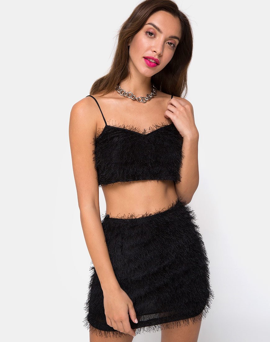 Afbeelding van Weaver Hoge Taille Rok in Franje Zwart