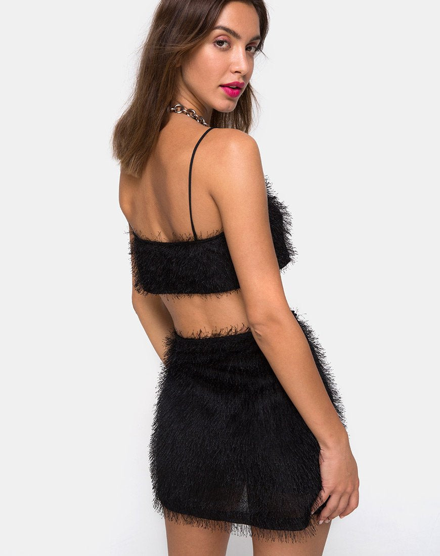 Afbeelding van Weaver Hoge Taille Rok in Franje Zwart
