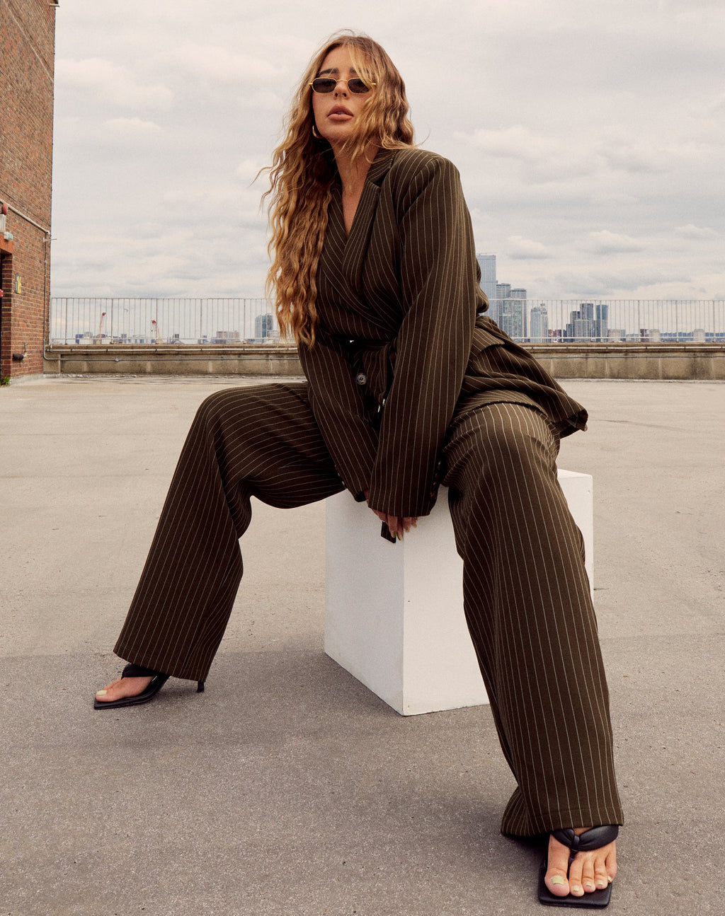 Sakila broek in krijtstreep kaki