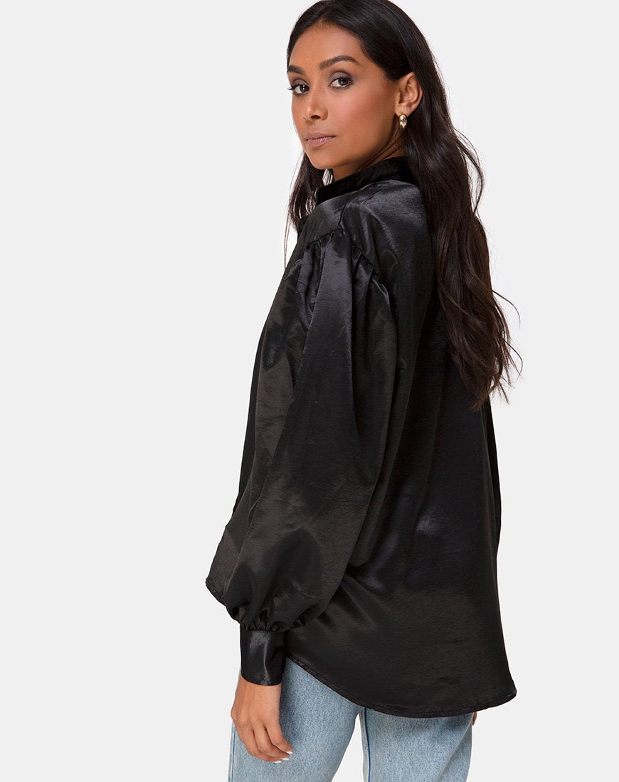 Frantic Blouse met Lange Mouwen in Satijn Zwart