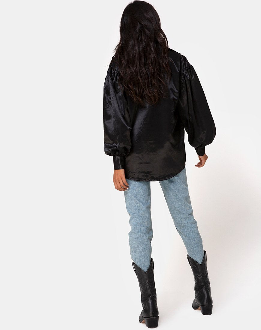 Afbeelding van Frantic Longsleeve Blouse in Satijn Zwart