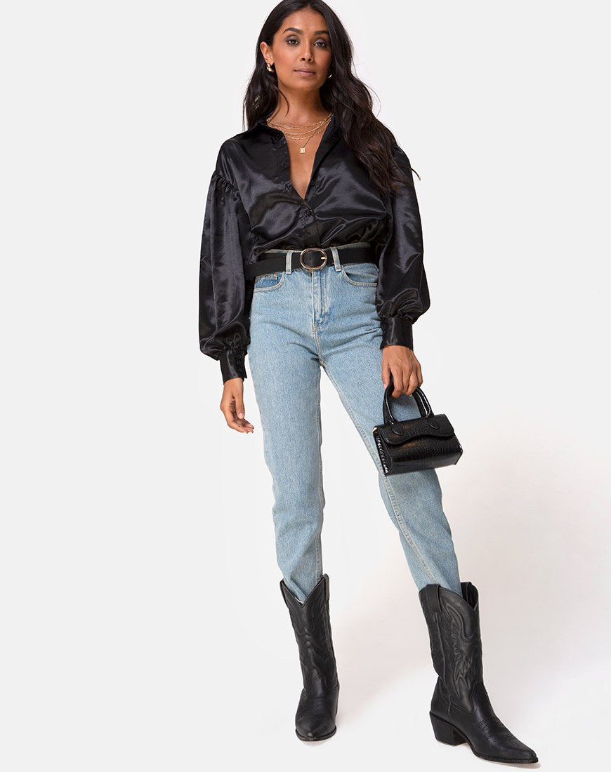 Afbeelding van Frantic Longsleeve Blouse in Satijn Zwart