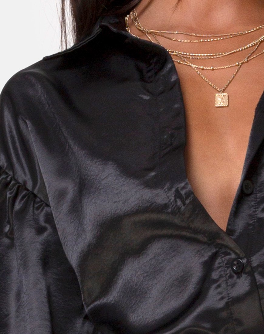 Afbeelding van Frantic Longsleeve Blouse in Satijn Zwart