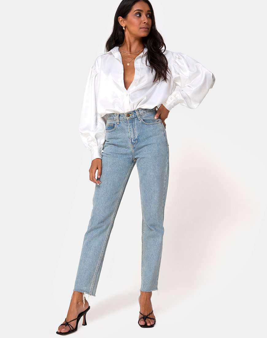 Afbeelding van Frantic Longsleeve Blouse in Satijn Ivoor