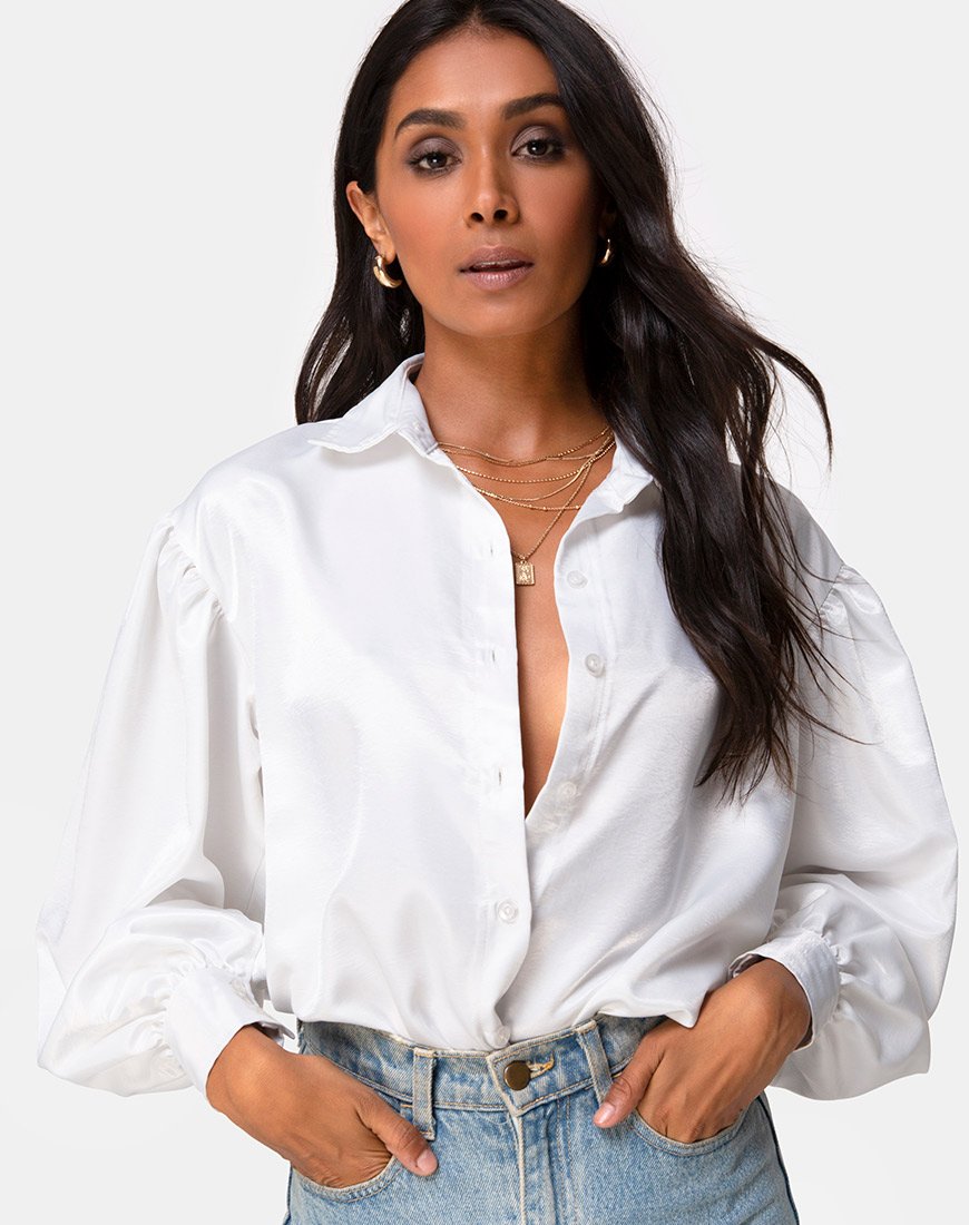 Afbeelding van Frantic Longsleeve Blouse in Satijn Ivoor