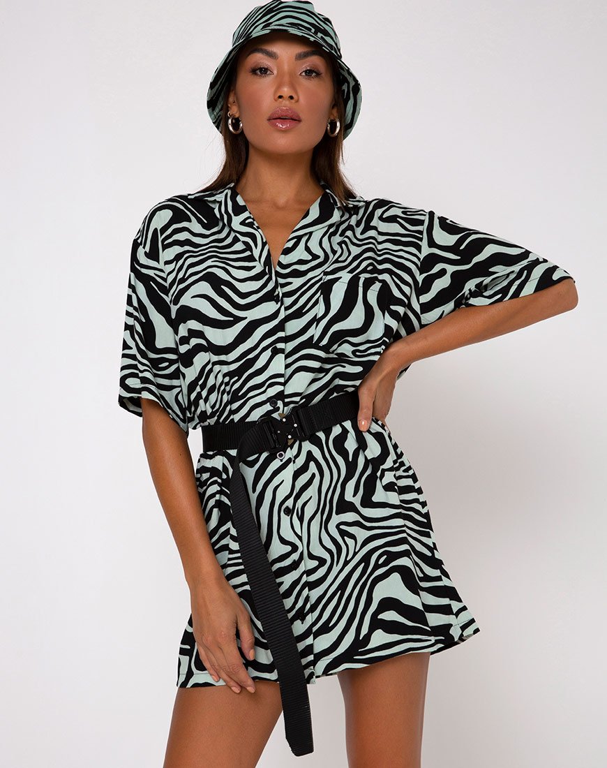 Fresia overhemdjurk in Wavey Zebra Mint