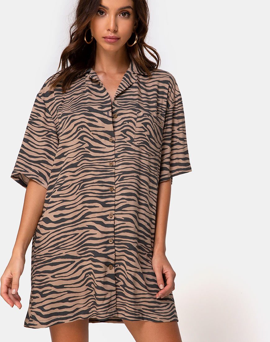 Afbeelding van Fresia Mini Jurk in Taupe Zebra