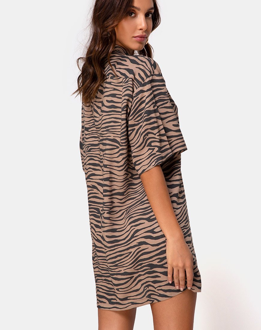 Afbeelding van Fresia Mini Jurk in Taupe Zebra