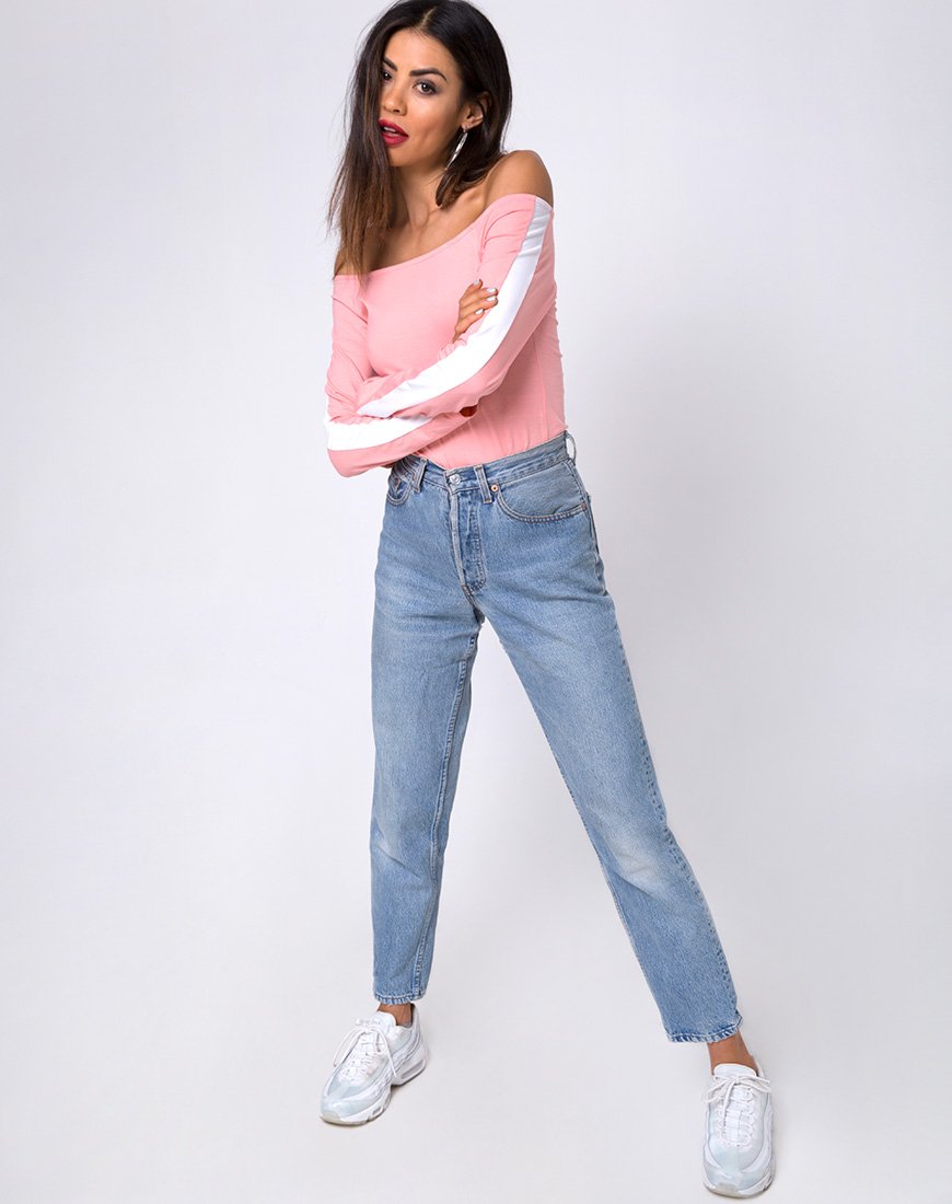 Afbeelding van Gadice Off The Shoulder Bodice in Lichtroze met Witte Streep