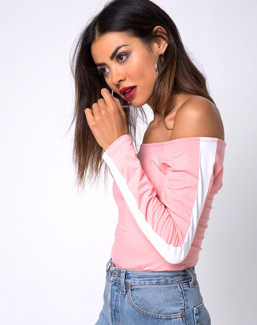Gadice Off The Shoulder Bodice in lichtroze met witte streep