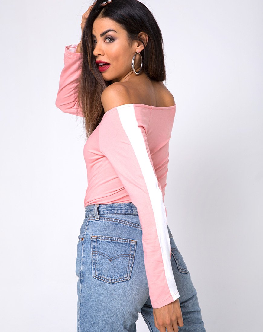Gadice Off The Shoulder Bodice in lichtroze met witte streep