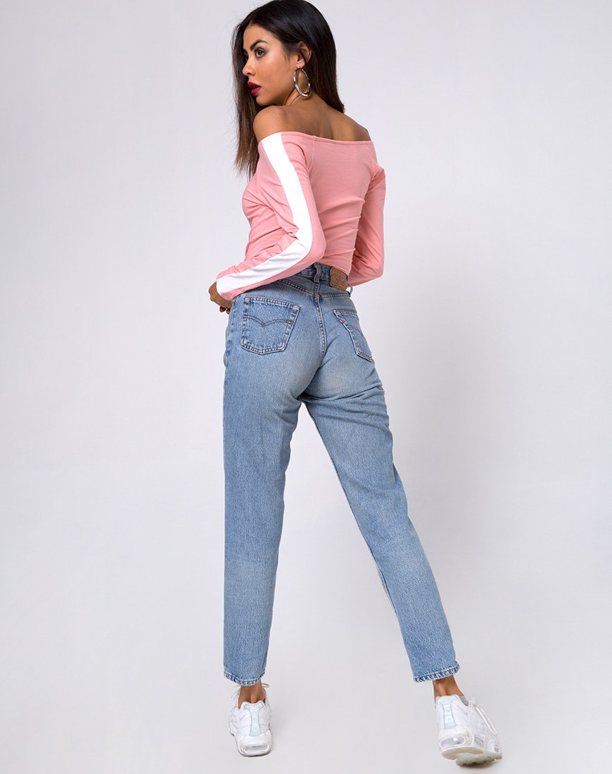 Afbeelding van Gadice Off The Shoulder Bodice in Lichtroze met Witte Streep
