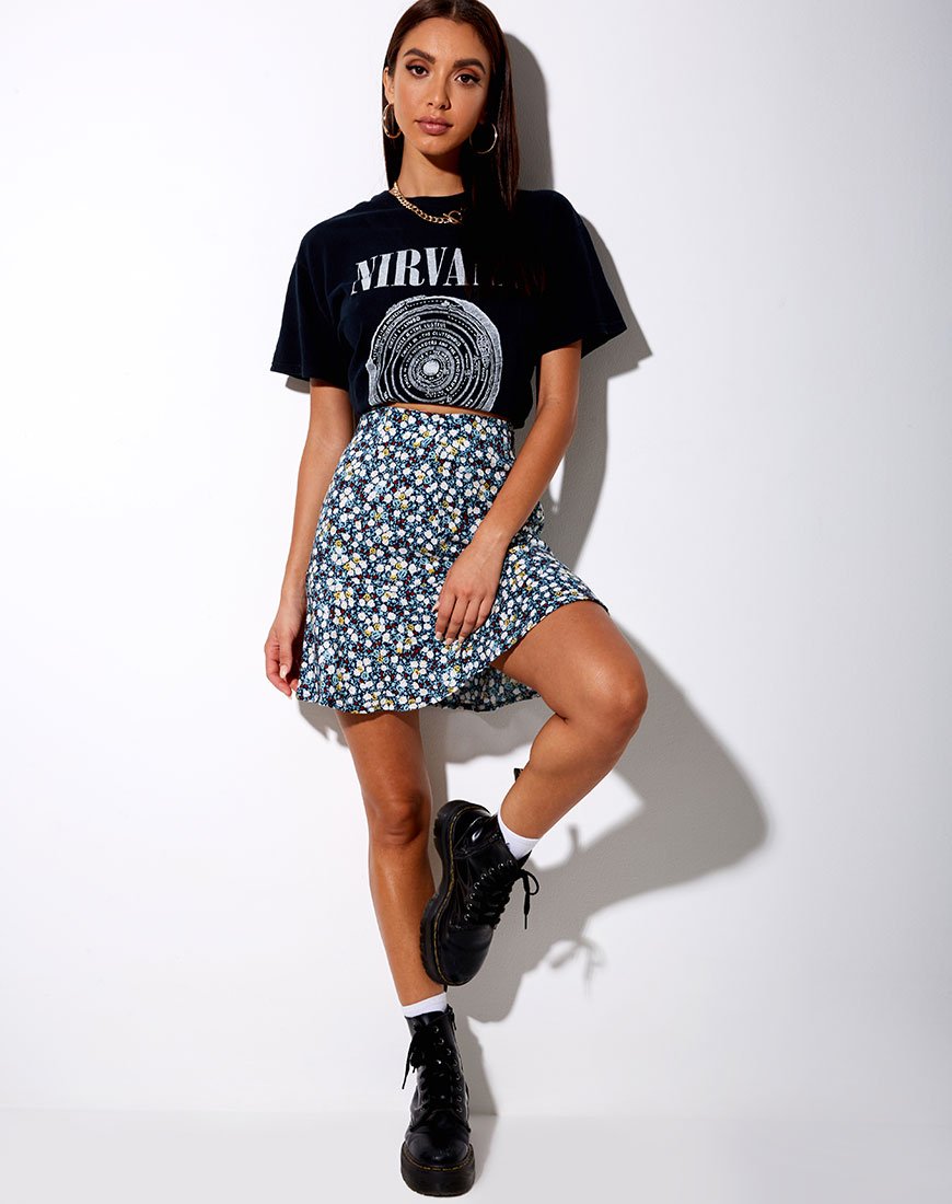 Gaelle rok in bloemenveld marine