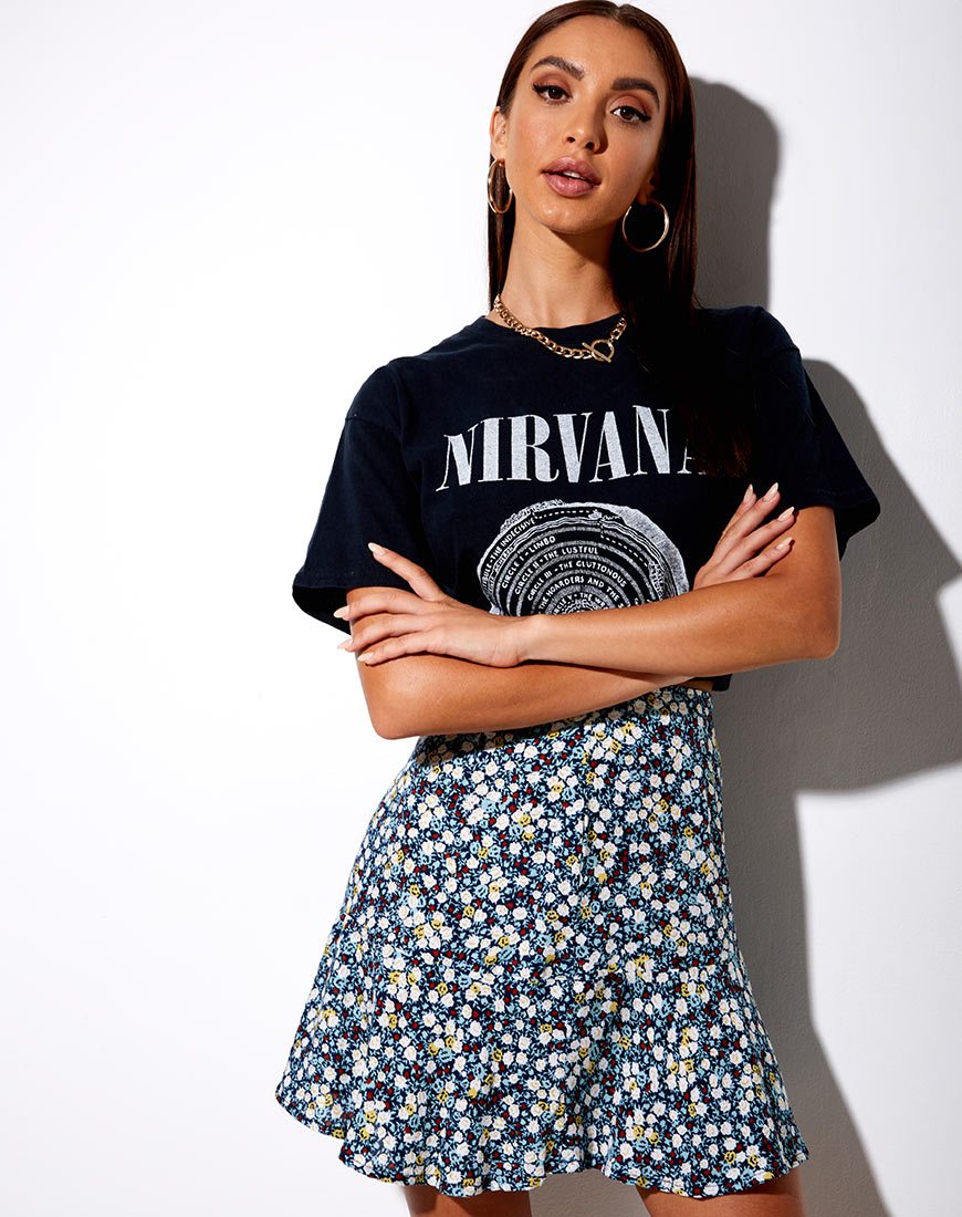Gaelle rok in bloemenveld marine