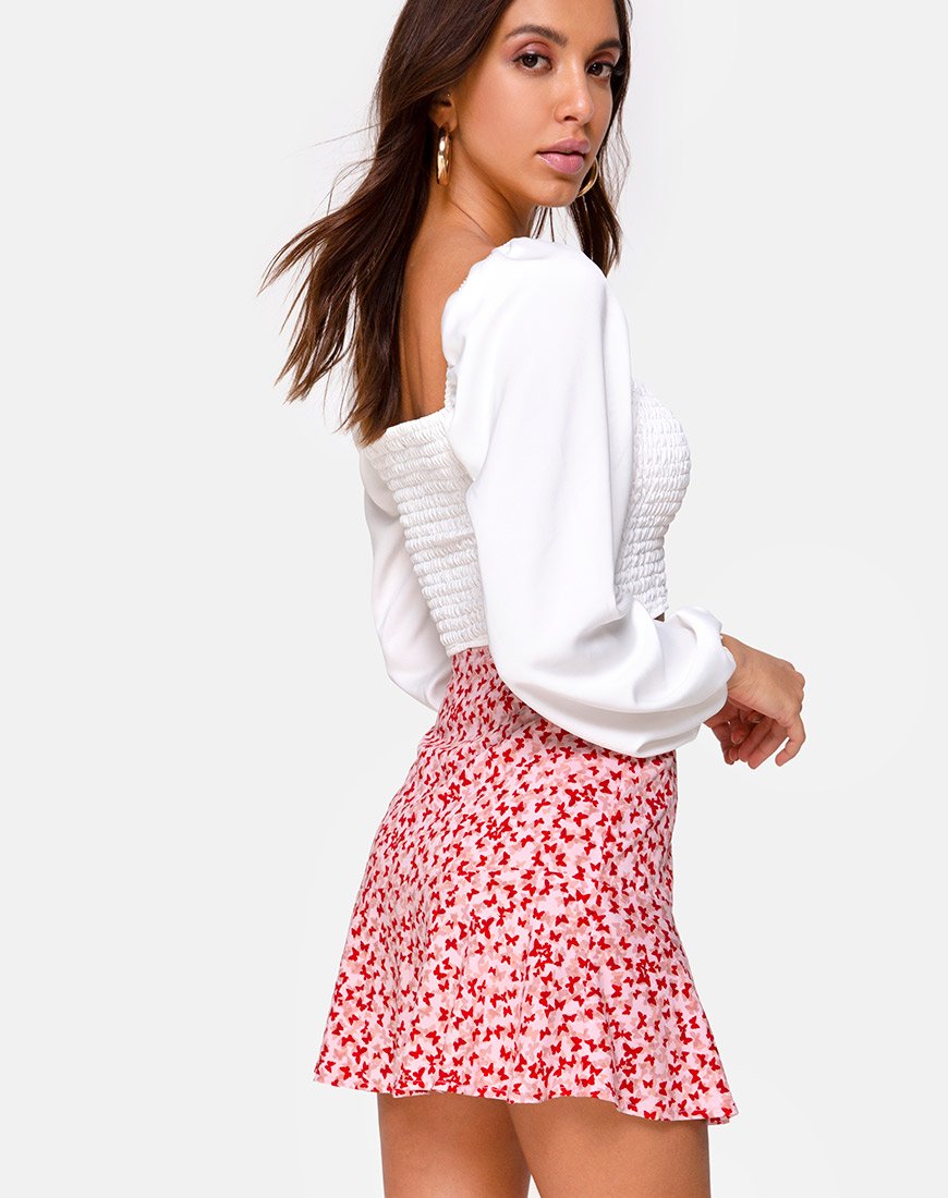 Gaelle Minirok in Ditsy Vlinder Perzik en Rood