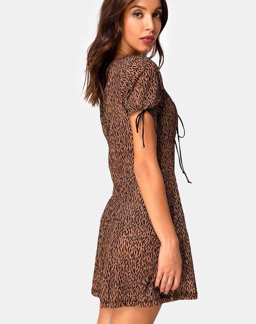 Guenette jurk in Animal Flock Tan Net