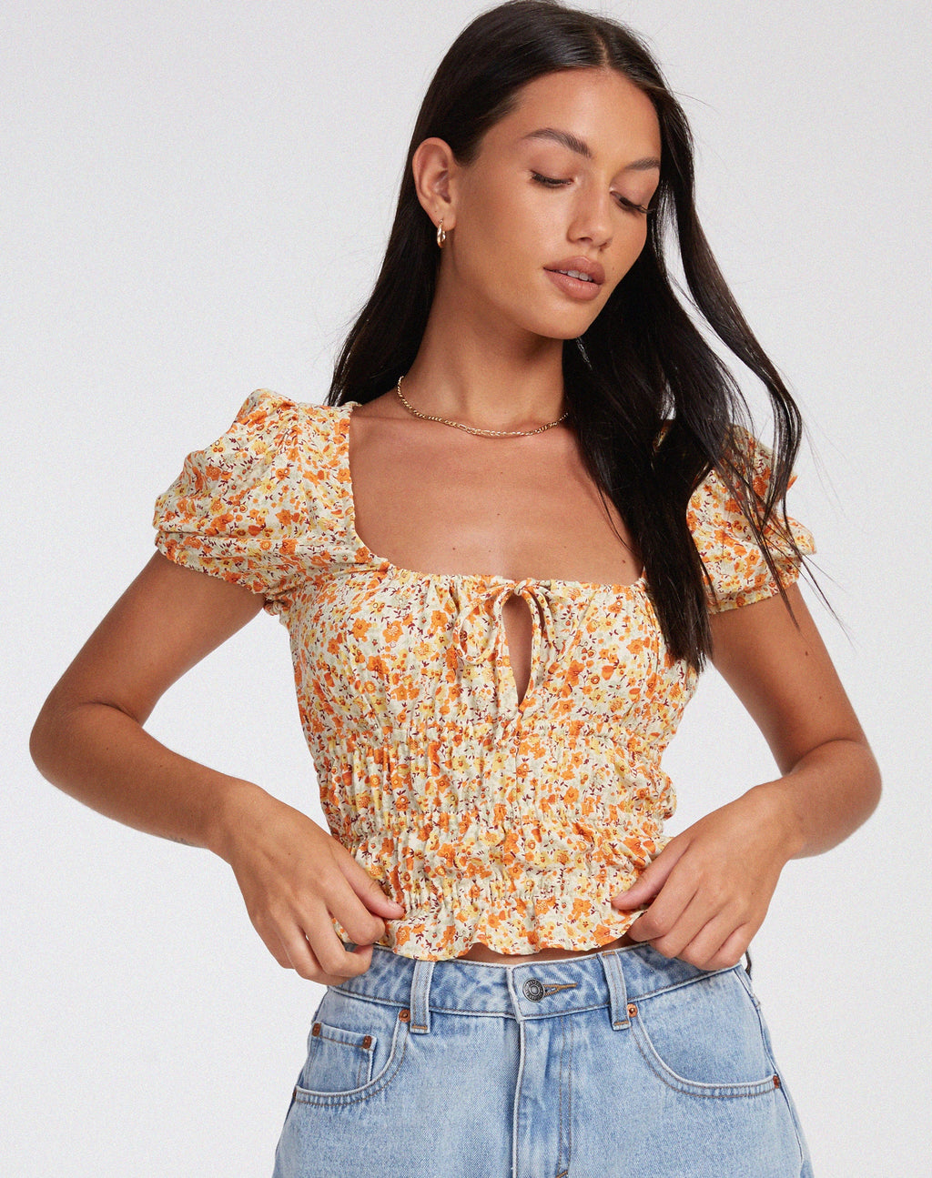 Galo Top in Ditsy Mandarijn