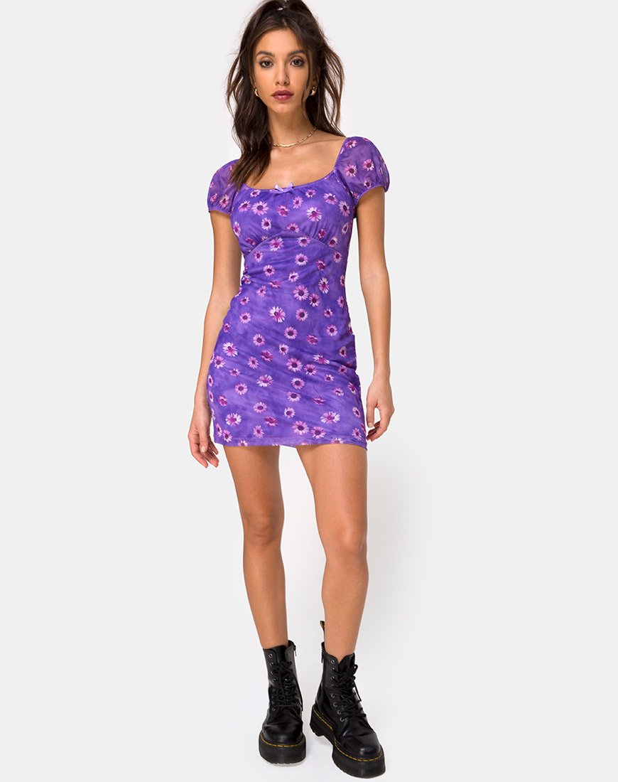Afbeelding van Galot Mini Dress in Daisy Daze Purple